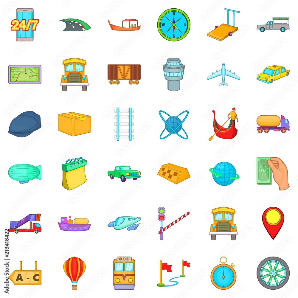 Poster fast delivery icons set. cartoon style of 36 fast delivery vector icons for web isolated on white ba