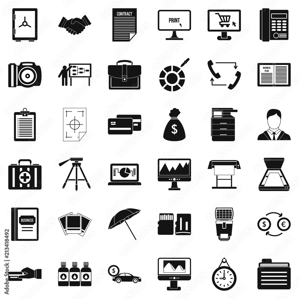 Poster department equipment icons set. simple style of 36 department equipment vector icons for web isolate