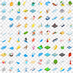 100 aqua icons set in isometric 3d style for any design vector illustration