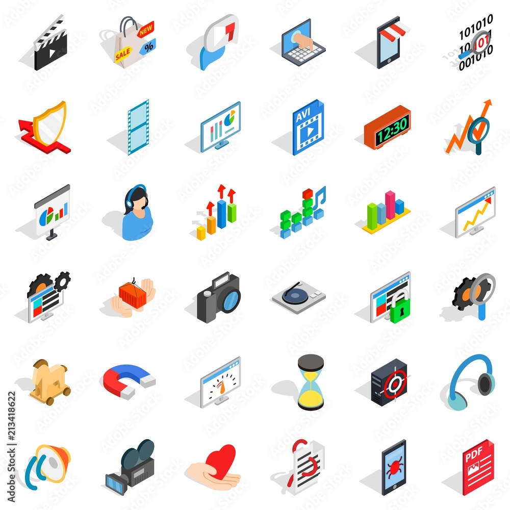 Aufkleber good design icons set. isometric style of 36 good design vector icons for web isolated on white back