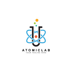 science lab logo, illustration of atomic nucleus vector design