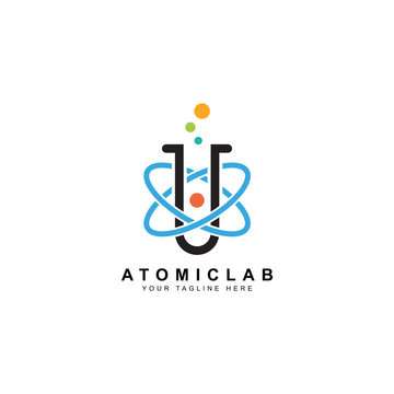 science lab logo, illustration of atomic nucleus vector design