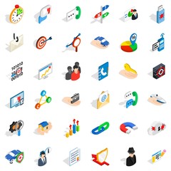 Development icons set. Isometric style of 36 development vector icons for web isolated on white background