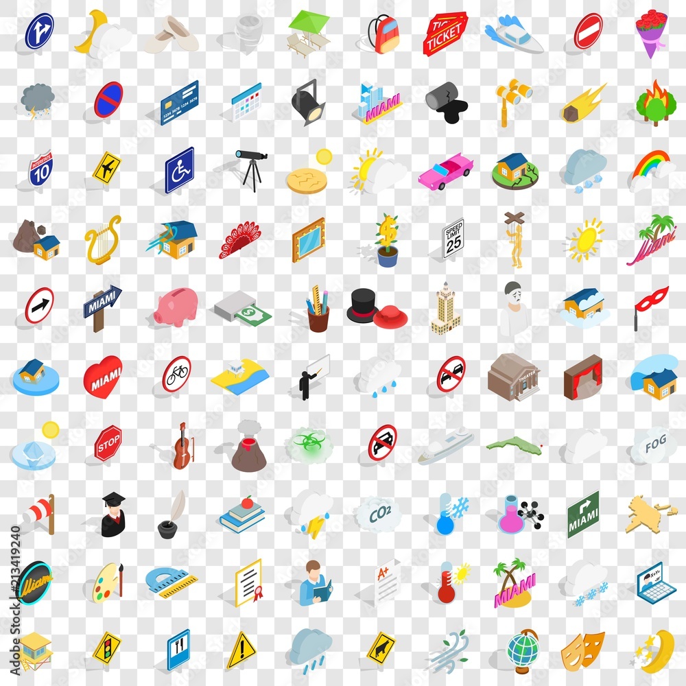 Poster 100 character icons set in isometric 3d style for any design vector illustration