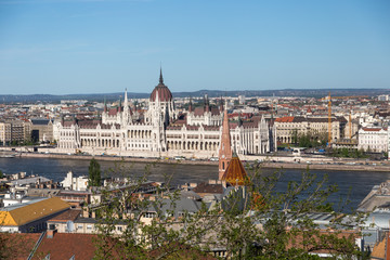 Fototapeta na wymiar View of hungarian parliament in Budapest, the most beautiful building in Europe in neo-gothic style. 