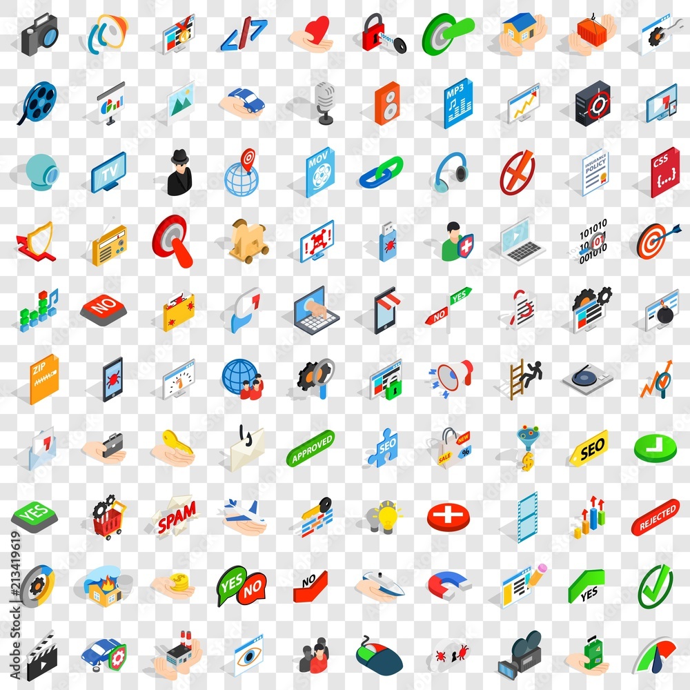 Poster 100 cyber security icons set in isometric 3d style for any design vector illustration