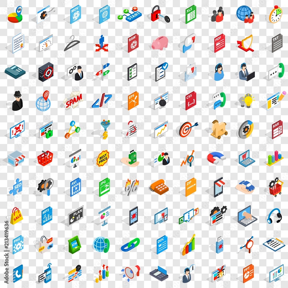 Aufkleber 100 data icons set in isometric 3d style for any design vector illustration