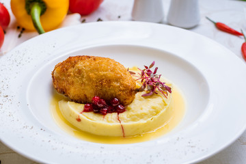 chicken Kiev cutlet with mashed potatoes
