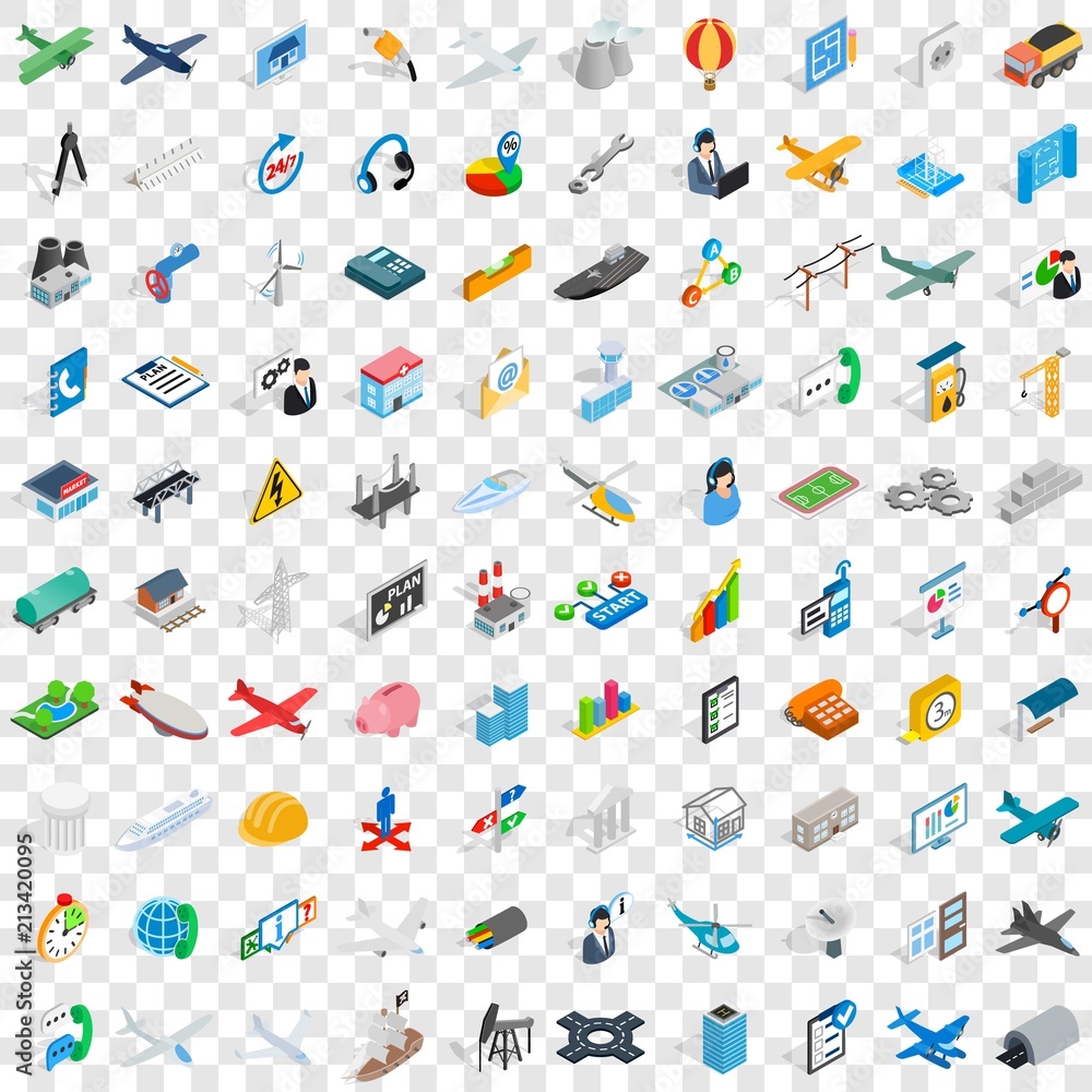 Poster 100 engineering icons set in isometric 3d style for any design vector illustration