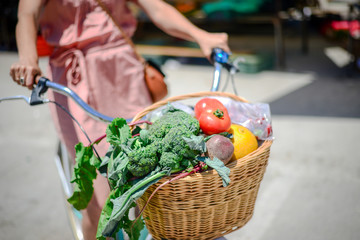 People buying fruits and vegetables ingredient. Summer outdoors farm market shopping background. Casual purchasing selling real natural healthy lifestyle candid closeup image