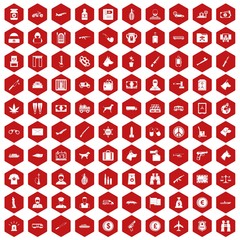 100 smuggling  icons set in red hexagon isolated vector illustration