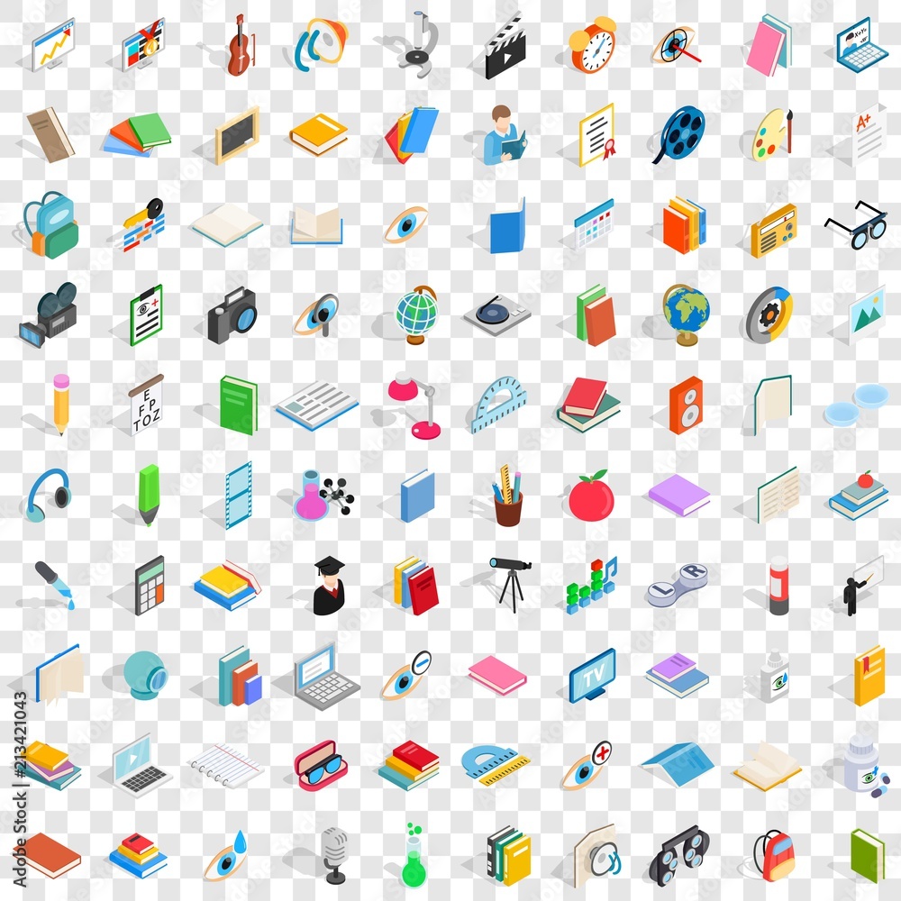Poster 100 knowledge icons set in isometric 3d style for any design vector illustration