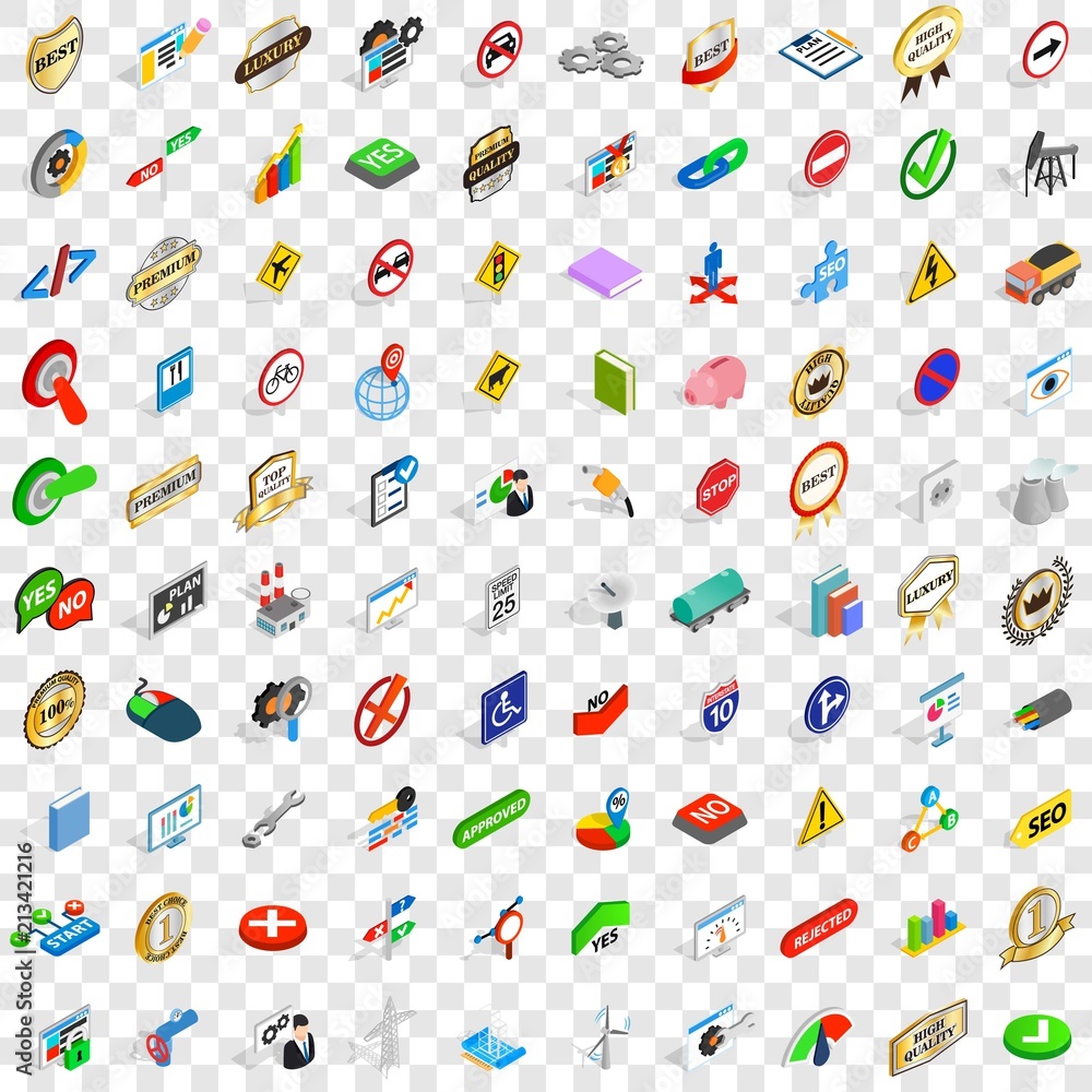 Poster 100 marker icons set in isometric 3d style for any design vector illustration