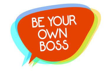 Conceptual hand writing showing Be Your Own Boss. Business photo showcasing Entrepreneurship Start business Independence Self-employed Multiline text layer design pattern red background think.