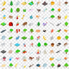 100 pets icons set in isometric 3d style for any design vector illustration