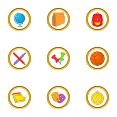School lessons icons set. Cartoon set of 9 school lessons vector icons for web isolated on white background
