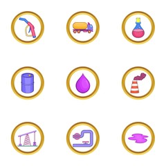 Oil business icons set. Cartoon set of 9 oil business vector icons for web isolated on white background