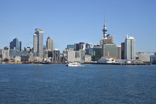 Auckland city skyline Waitemata harbour New Zealand