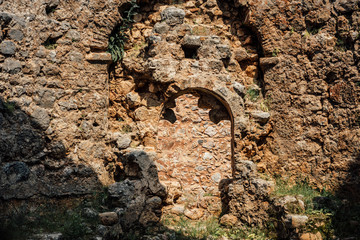 Ruins of the Byzantine Church.Alanya Kalesi. Brick ancient castle wall. Alanya, Turkey. Wonderful country. Ruins of the fortress of Alanya.Brick wall. Castle in Turkey.
