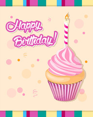 festive birthday card with cupcake and candle