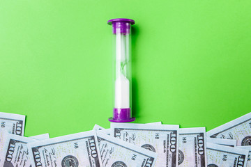 Many bills of 100 dollars, us banknote, green background with money cash currency close-up, concept...