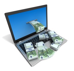 laptop and money bills 3d illustration