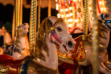 Fototapeta na wymiar Carousel Horses at Night