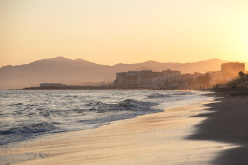 El Cable beach at sunset, Marbella, Malaga, Andalusia, Spain.