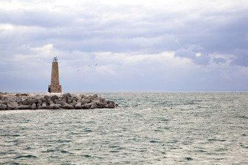 Entrance starboard beacon at Marbellas Puerto Deportivo, Malaga, Andalusia, Spain.