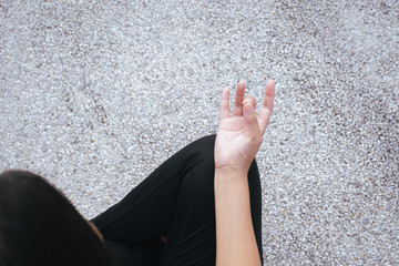 Healthy and  lifestyle concept,Woman sitting  practicing doing yoga exercise,Workout on road,Selective focus