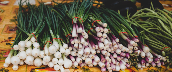 Fototapeta premium Scallions on Table