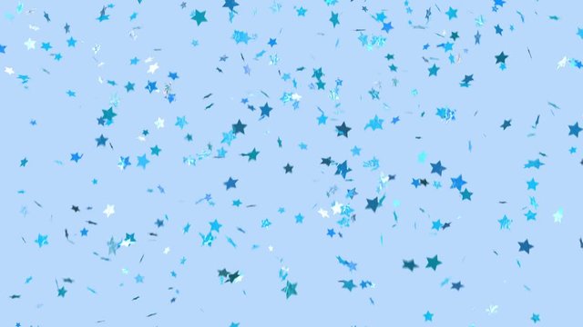 SURPRISE! Blue Confetti Falls Over A Blue Background. Loopable, Star Shaped Confetti Drifts From Top To Bottom And Clears Frame. Trending And Modern Colors. See Portfolio For Similar And More!