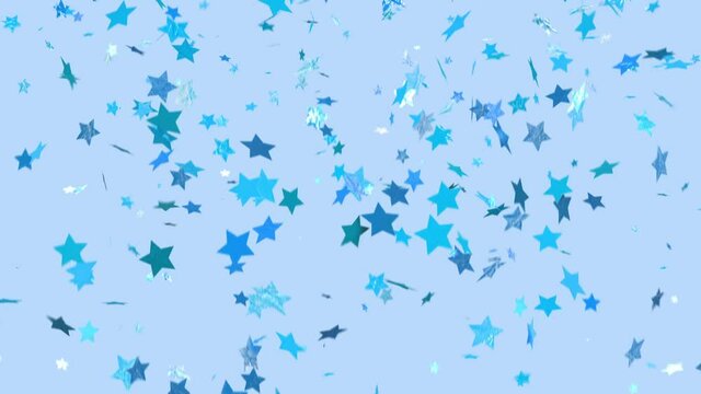 SURPRISE! Blue Confetti Falls Over A Blue Background. Loopable, Star Shaped Confetti Drifts From Top To Bottom And Clears Frame. Trending And Modern Colors. See Portfolio For Similar And More!