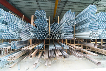 Steel Pipes Industry Construction stacked in Factory warehouse