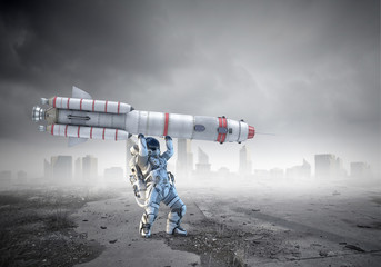 Spaceman and his mission. Mixed media