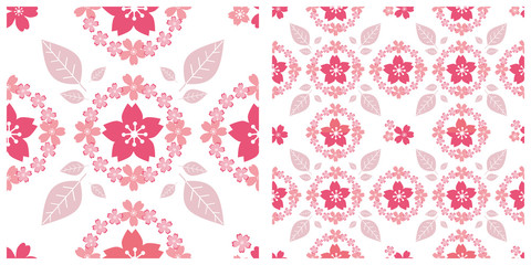 Seamless vector illustration background with cherry blossom flowers and leaves pattern.