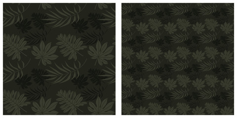 Seamless vector illustration background with tropical leaves pattern.
