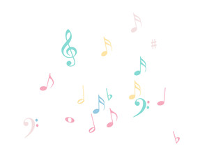 Music Notes Confetti Falling Chaos Vector. Music Symbols Texture Poster Background Elements. Party Night, Festival, Celebration or Concert, Melody Notes Trail. Decorative Song Sheets Chaos Effect.