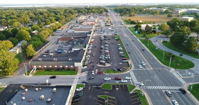 Flying Drone over US 202 (Concord Pike) in Wilmington, Delaware. Fairfax Shopping Center, Wells Fargo Tower (previously called Rollings Building). Flying North while looking South.