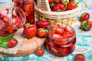 Slices of red strawberries