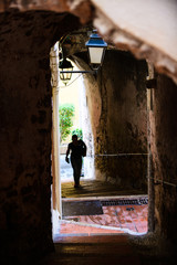 On the streets of the beautiful Mediterranean city of Menton. French Riviera. Cote d'Azur.