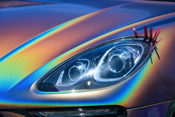 Car headlight, creative design. Cote d'Azur. France