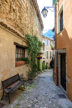 On the streets of a medieval village Gorbio. French Riviera. Cote d'Azur.