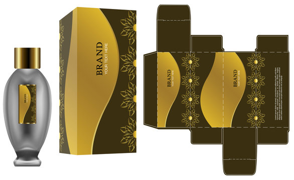 Packaging design, Label on cosmetic container with gold luxury box template and mockup box. illustration vector.