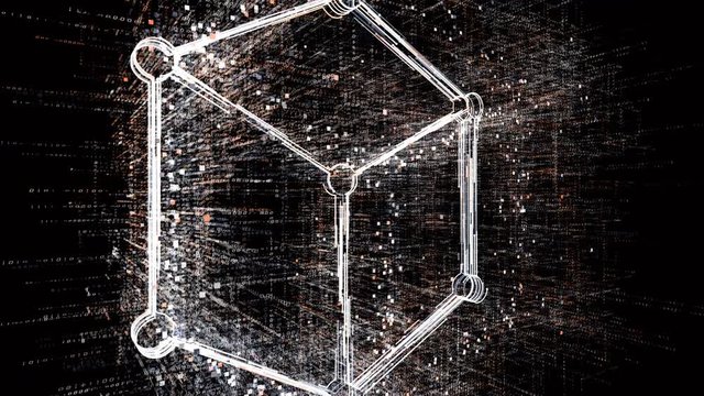 4k Blockchain symbol.3d box,chain and box,Cripto currency bitcoin.The Matrix style binary computer code,changing from zero to one digits,Global internet worldwide.abstract future tech background.