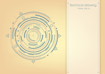 Retro mechanical drawing .Technical drawing future . HUD element