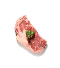 Single Raw Beef Steak For BBQ Isolated On White Background, Top View