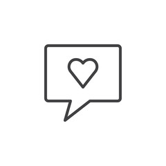 Like outline icon. linear style sign for mobile concept and web design. Speech bubble with heart simple line vector icon. Love Message symbol, logo illustration. Pixel perfect vector graphics