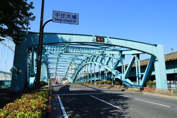 日光街道に架かる千住大橋全景