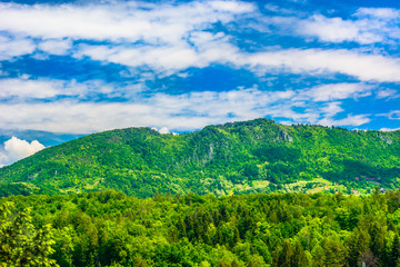 Zagorje nature mountain scenic. / Aerial view at amazing colorful landscape in Zagorje region, Croatia.